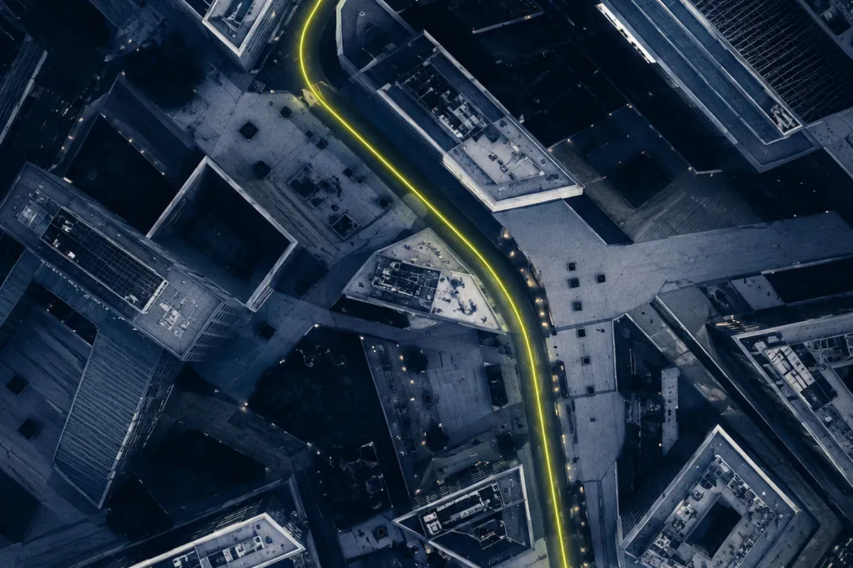 Quartier d'affaires français vu du ciel à la tombée du jour